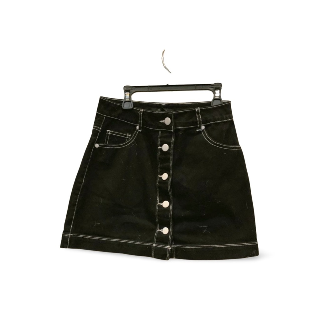 Forever 21 High-Waist Button-Front Denim Mini Skirt | Black | Size S